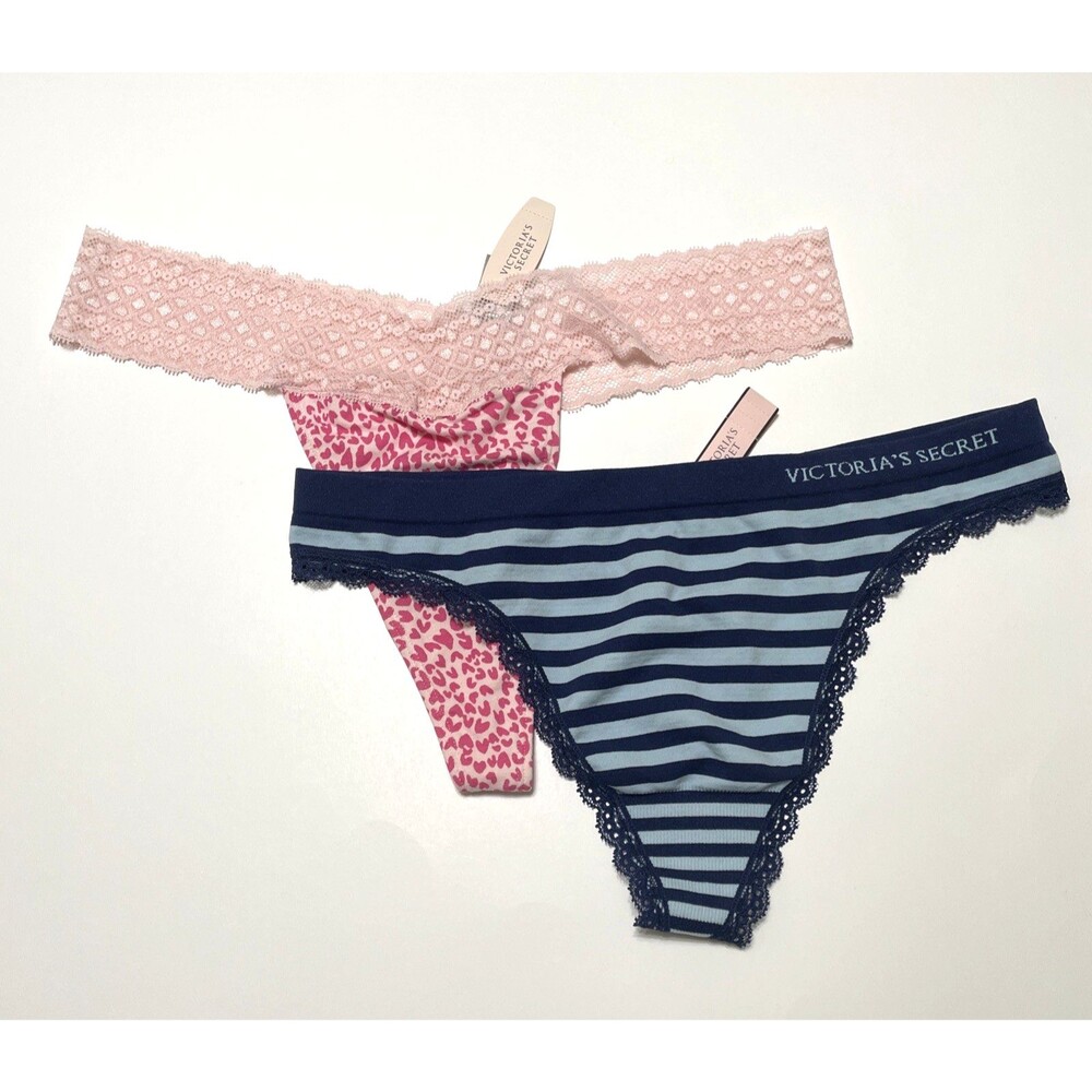 Victoria's Secret Women's Bundle of 2 Lace Panties Size Large Blue Pink NWT